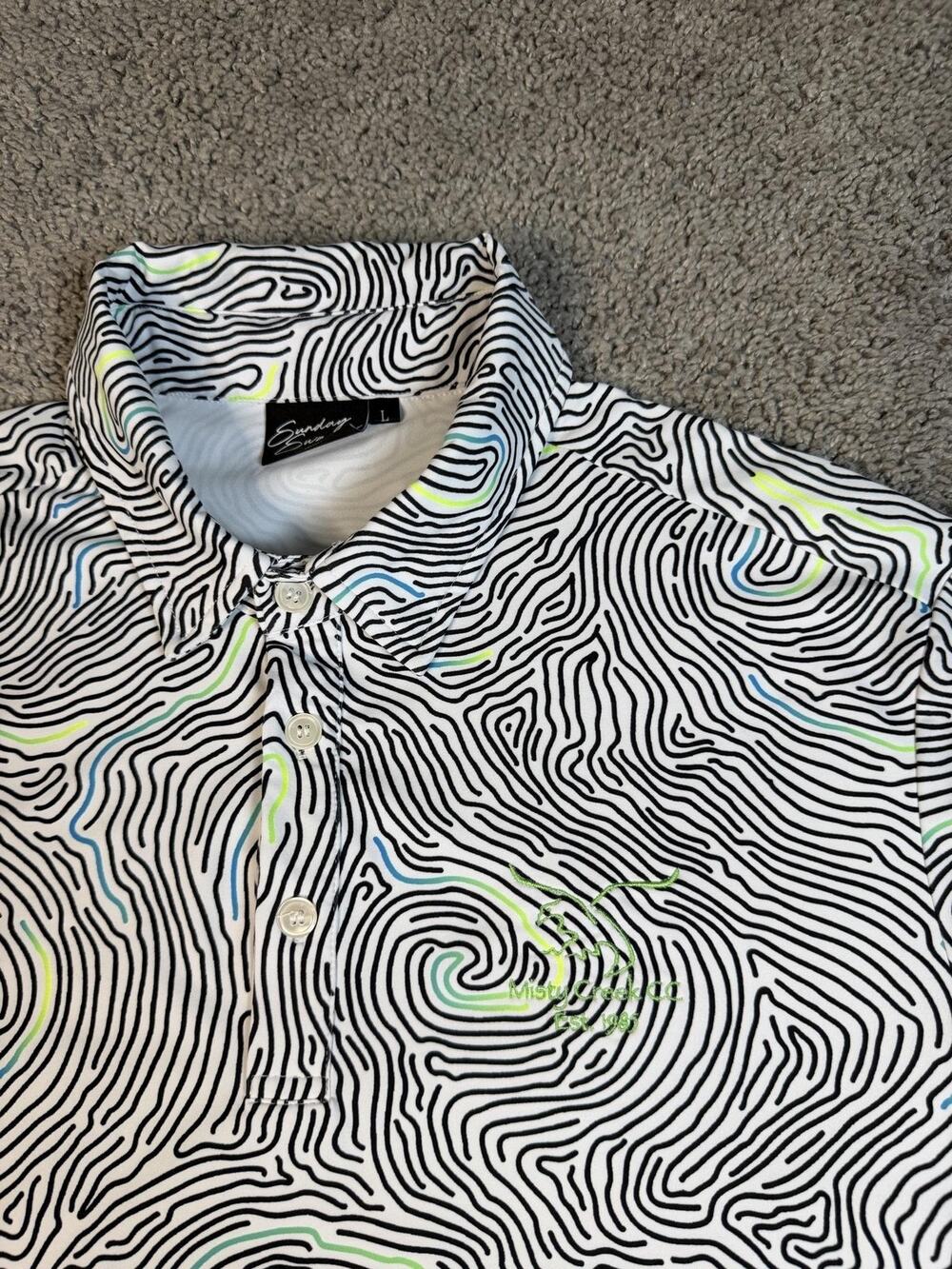 Sunday Swagger Polo Shirt Mens L Pulse Signature Topographic Neon Misty Creek CC